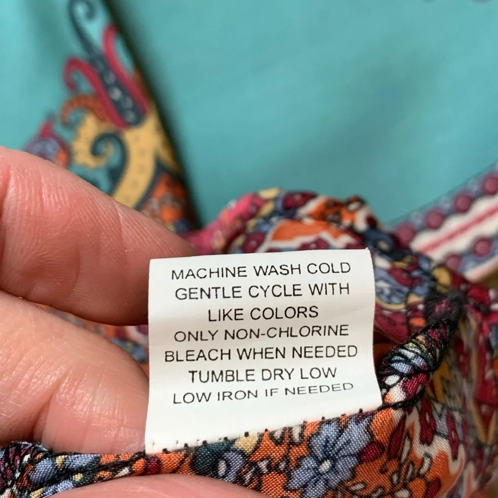 NY Collection Bohemian Boho Satin Blouse Shirt Medium - Picture 7 of 9